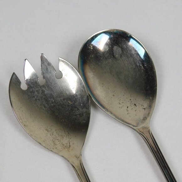 Silver Plated Salad Serving Set 9 3/8" Spoon Fork William Adams Pattern W1A6 - Picture 4 of 7